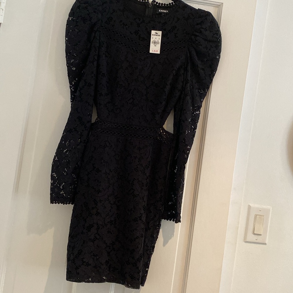 Express xxs Black Long Sleeve Lace Dress